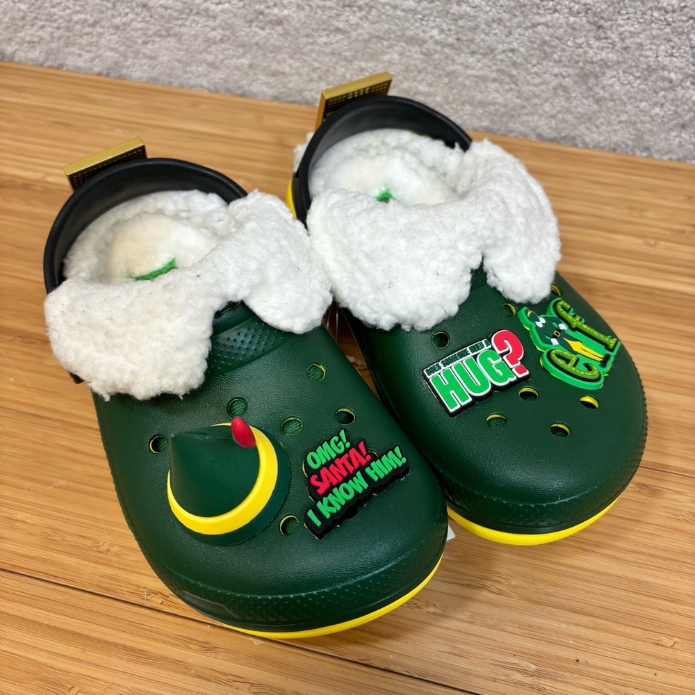 Buddy The Elf x Crocs Lined Clog Kids C12 Green Yellow Gold Youth